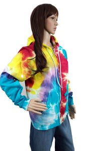 Multi colored zip front sweatshirt with spiral back. 