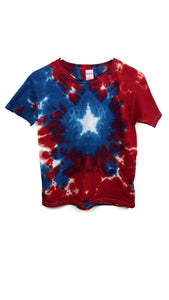 Hand dyed tie dye patriotic star tee shirt red white blue USA