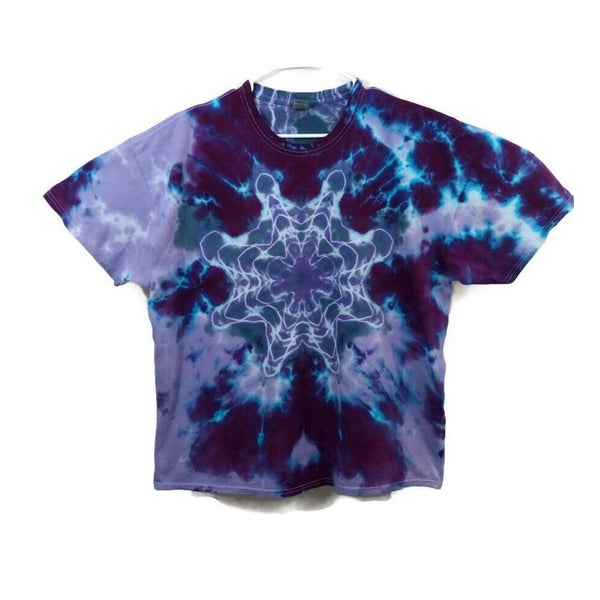 Hand Dyed Tie Dye Tee Cotton Jersey Shirt Adult Plus 2XL Mandala Silver Purple