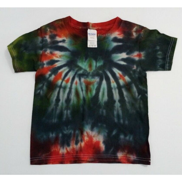 Hand Dyed Tie Dye Tee Shirt Kids 4T Blue Green Red Spider