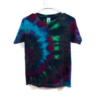 Hand Dyed Tie Dye Tee Cotton Jersey Shirt Kids Small Blue Peacock