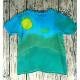 Handmade Tie Dye Short Sleeve Cotton T-Shirt Kids 5T Country Scene Blue Green