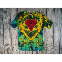 Handmade Tie Dye Short Sleeve Tee Youth XL Heart Flame Rainbow Soul on Fire