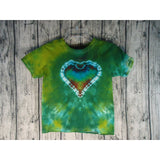 Handmade Tie Dye  Cotton Short Sleeve Tee Shirt Kids XS Green Heart