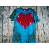 Handmade Tie Dye Short Sleeve Tee Large  Red Purple and Blue Heart