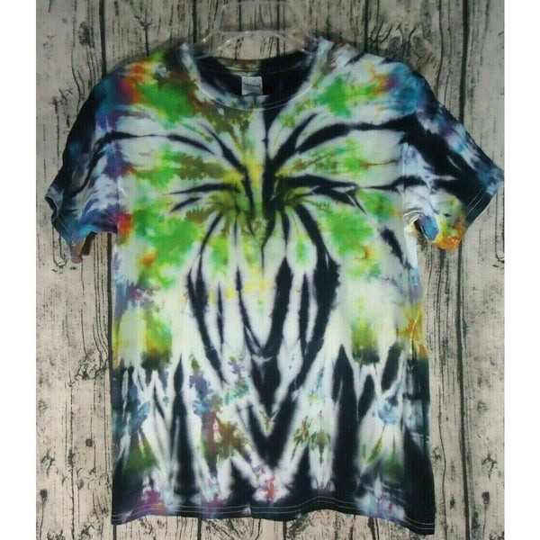 Handmade Tie Dye Short Sleeve Cotton T Shirt Youth L Spider Green Blue Orange