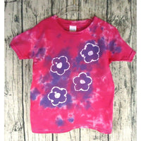 Handmade Batik Tie Dye Short Sleeve Cotton T-Shirt Kids 5T Pink Purple Flowers