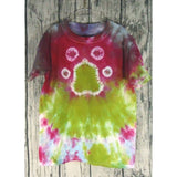 Handmade Tie Dye Cotton Short Sleeve Tee Shirt Kids Medium Pink Green Paw Print