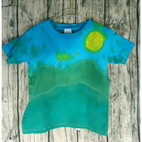 Handmade Tie Dye Short Sleeve Cotton T-Shirt Kids 5T Country Scene Blue Green