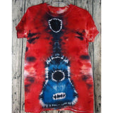 Tie Dye Handmade Short Sleeve Top T-Shirt Small Red Blue Acoustic Guitar