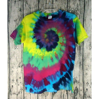 Tee Shirt Kid Large Pink Blue Green Spiral Handmade Tie Dye Cotton Short Sleeve