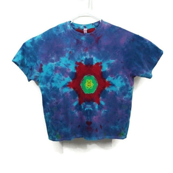 Hand Dyed Tie Dye Tee Cotton Jersey Shirt Adult Plus 2XL Mandala Red Blue Green