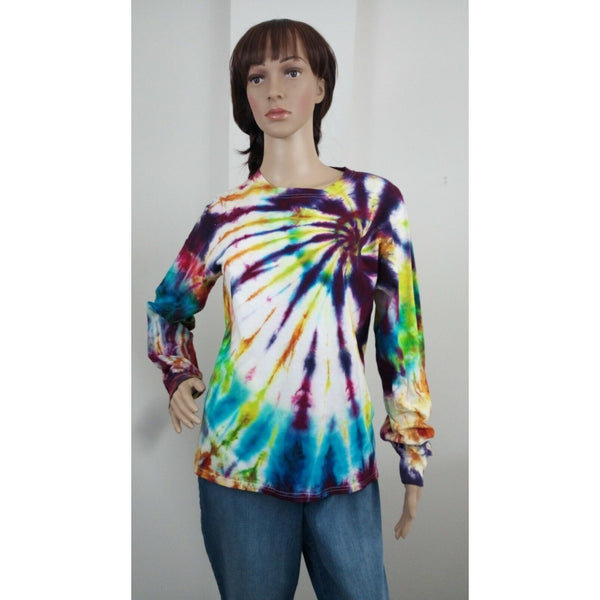 Handmade Tie Dye Cotton Long Sleeve Tee Shirt  XL Rainbow Spiral