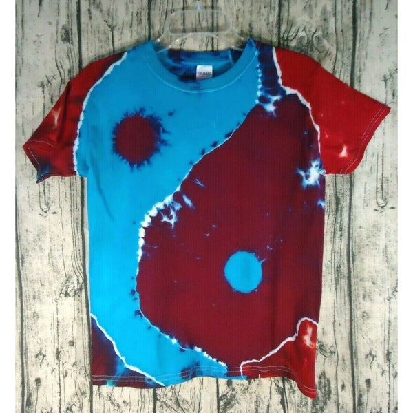 Handmade Tie Dye Cotton Short Sleeve Tee Shirt Kids Medium Blue Purple Yin Yang