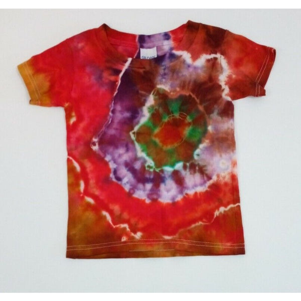 Hand Dyed Tie Dye Tee Cotton Kids 2T Geode Ice Dye Red Purple Gold