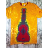 Handmade Tie Dye Short Sleeve Adult Medium Guitar T-Shirt Gold Red