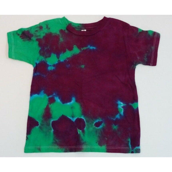 Hand Dyed Tie Dye Tee Cotton Jersey Shirt Kids 4T Green Purple