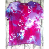 Handmade Tie Dye Batik Cotton Short Sleeve T-Shirt Kids Medium Pink Purple Dino