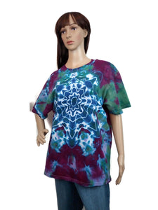 Hand dyed tie dye star mandala tee shirt blue purple green