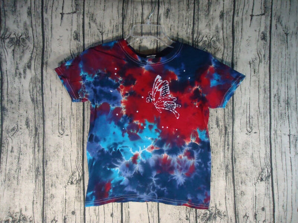 Handmade Tie Dye Batik Cotton Short Sleeve T- Shirt Kid XS Butterfly Patriotic