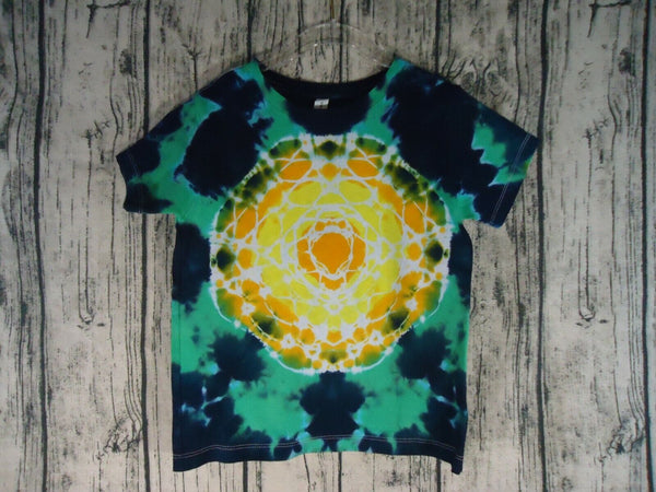 Tie Dye Handmade T Shirt Unisex Short Sleeve Top Youth 5T Yellow Mandala Sun