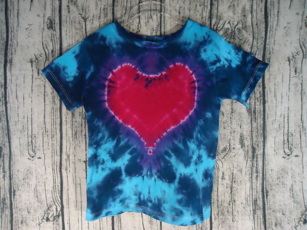 Tie Dye Handmade T Shirt Unisex Short Sleeve Top Tee Shirt Youth 4T Pink Heart