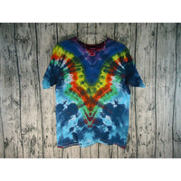 Handmade Tie Dye Batik Cotton Short Sleeve T- Shirt Kid XL Geometric Red Blue