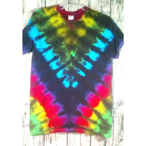 Handmade Tie Dye Short Sleeve Tee Adult Small V Stripe Rainbow Colors