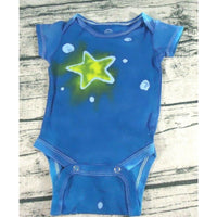 Handmade Tie Dye Batik Infant 0-3 Months Romper One Piece Blue Yellow Stars