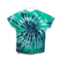 Hand Dyed Tie Dye Tee Cotton XL Green Cobalt Swirl Spiral