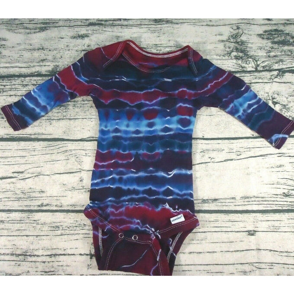 Handmade Tie Dye Long Sleeve Romper Bodysuit Infant 3-9 Months Purple Blue Geode