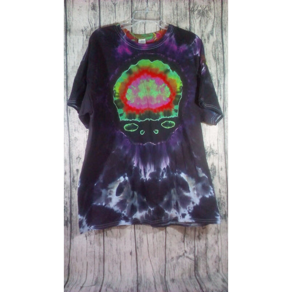 Handmade Tie Dye Short Sleeve Tee XL Skull Geode Brain Black Green Purple