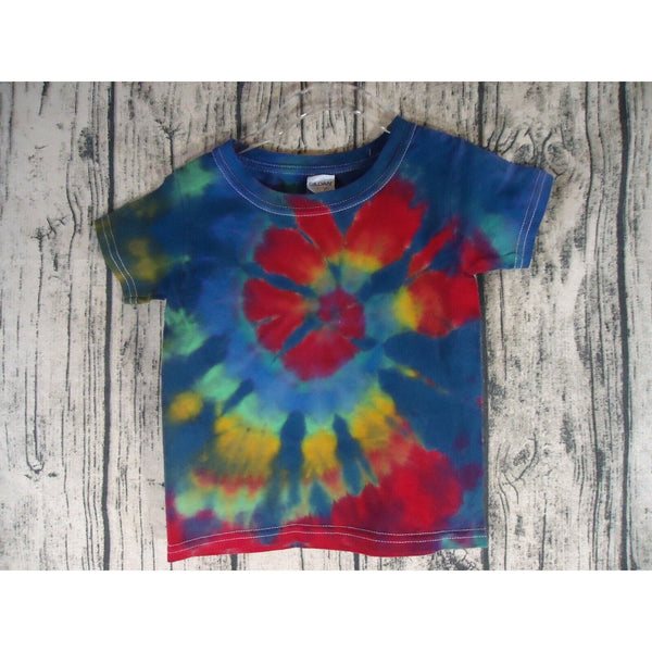 Handmade Tie Dye  Cotton Short Sleeve T- Shirt Kid 3T Primary Color Spiral