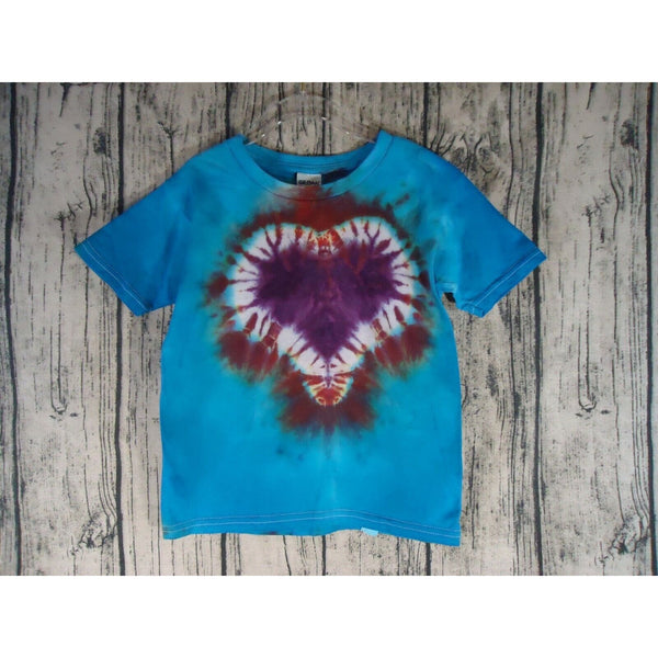 Handmade Tie Dye Short Sleeve Cotton T-Shirt Kids 5T Heart Blue Purple NEW