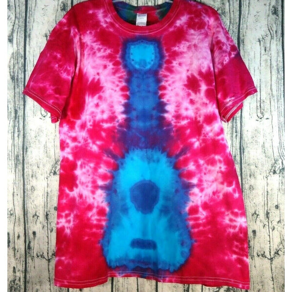 Handmade Tie Dye Short Sleeve Cotton  Large T-Shirt Guitar Pink Blue