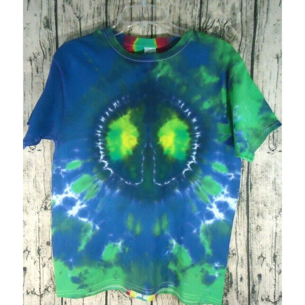 Handmade Tie Dye Short Sleeve T-Shirt Youth XL Brain Blue Yellow Green Red