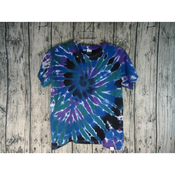 Tee Shirt Kids Medium Blue Purple Spiral Handmade Tie Dye  Cotton Short Sleeve