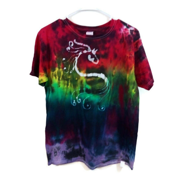 Hand Dyed Batik Tie Dye Tee Cotton Jersey Shirt Kids Large Horse Rainbow