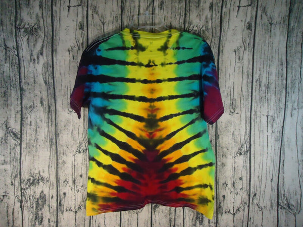 Handmade Tie Dye Short Sleeve Tee Shirt Youth XL Rainbow Tiger V Stripe