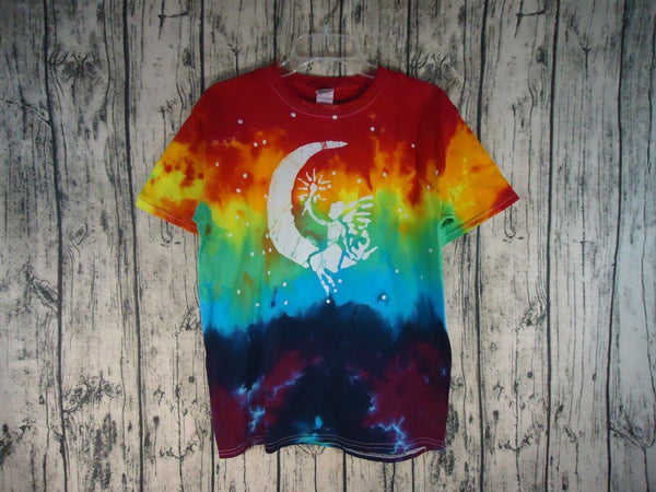 Handmade Tie Dye Batik Cotton Short Sleeve T- Shirt Kid XL Rainbow Fairy Moon