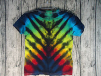 Handmade Tie Dye Cotton Short Sleeve Tee Shirt Kids XS Rainbow Tiger V Stripe