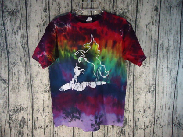 Handmade Tie Dye Batik Tee Youth XL Rainbow Prancing Unicorns New