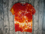 Handmade Tie Dye Batik Fire Flame Unicorn Tee Small Orange Yellow Red