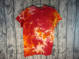 Handmade Tie Dye Batik Fire Flame Unicorn Tee Small Orange Yellow Red