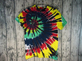 Handmade Tie Dye Short Sleeve Tee Ember Spiral Red Yellow Blue Lime Small