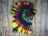 Handmade Tie Dye Short Sleeve Tee Ember Spiral Red Yellow Blue Lime Small