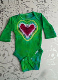 Handmade Tie Dye Infant Romper one Piece Newborn Hearts Green Long Sleeve