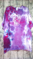 Handmade Tie Dye Batik Cotton Short Sleeve Tee Shirt 2XL Purple Pink Sugar Skull