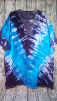 Handmade Tie Dye Cotton Short Sleeve Tee Shirt 4XL Purple Blue V Stripe