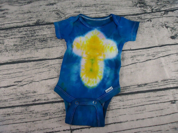 Tie Dye Blue Cross Short Sleeve Infant Bodysuit Romper One Piece Newborn